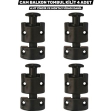 Tombul Model Cam Balkon 4’lü Kilit Seti Zincir ve Vidalar Dahil