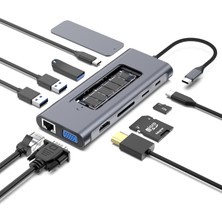 Dodobees 9211C 11 In-1 Alüminyum Type-C Hub Usb-C Şarj Girişi (MAX100W) 1*hdmı 4K@30Hz 1*vga 1080P 1*m.2 SSD Nvme Veri Aktarımı (10 Gbps) Kart Okuyucu