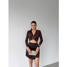 Elaxi Kadın Dalgıç Kumaş Tokalı Vatkalı Crop Bluz