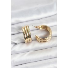 Maarketim 3'lü Görünüm 316L Çelik Gold Renk Kadın Küpe