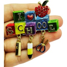 BB Bi Butik Shop Okul Sevgisini Gösteren I Love School Bloklu Renkli Broş