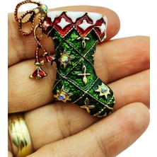 BB Bi Butik Shop Zarif Yeşil Yılbaşı Çorabı Broş