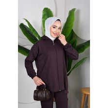 Trendparis Kapüşonlu ve Fermuarlı Yanları Taş Detaylı Ikili Takım