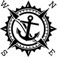 Sticker Dizayn Pusula ve Çapa Sticker - Araba Oto Motosiklet Karavan Cam Sticker - 00318