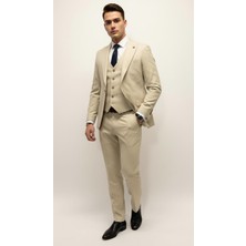 Plus Scorpion Erkek Klasik Yelekli Takım Elbise – Sivri Yaka, Tek Düğme, Dokulu Kumaş