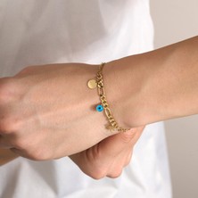 Gold Marley 14 Ayar Şans Nazar Boncuklu Altın Bileklik