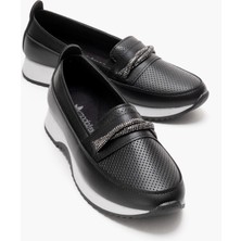 Ccway Kadın Günlük Taşlı  Ayakkabı Siyah Cilt