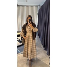 Mabel Giyim Ekose Elbise DRC-0112 Ekru