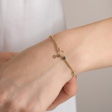 Gold Marley 14 Ayar Renkli Taşlı Minimal Altın Kolye