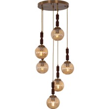 Avonni AV-1923-6ET Eskitme Kaplama Modern Avize E27 Metal Ahşap 40 cm