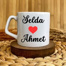 Loren Gift Çiftlere Özel Kalp ve Sevgili Temalı Kişiye Özel Isimli Porselen Lüks Kupa 250 ml