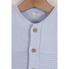 Kidello Mavi Erkek Bebek Pamuklu Triko Takım | Düğmeli Çizgi Örgü 3-6, 6-9, 9-12 Ay