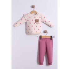 Kidello Pembe Puantiyeli Ayıcıklı Kız Bebek 2'li Takım