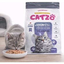 Catzo Somon Etli Kısır Kedi Maması 500 G | Sterilised Dry Cat Food | Omega 3-6 Destekli, Dengeli Beslenme Oumo