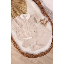 Kidello Bej Triko Örme Body'li Bebek 3'lü Takım