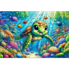 El Emeği Mutlu Yüzen Kaplumbağa Puzzle Yapboz 99 Parça