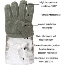 Fırın Eldivenleri 1000 Derece Yüksek Sıcaklığa Dayanıklı Eldiven, Karbon Fiber Alüminyum Folyo, Yanma Önleyici Isı Yalıtımı Endüstriyel Ateşe Dayanıklı Eldivenler, Bir Çift, Gri