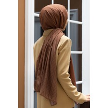 Vissona Lüks Medine Ipeği Degradeli Monogram Desenli Somon Renkli 75X195 Kırışmaz Şal Moss Krep Dikiş Tipi Italyan Dikişli