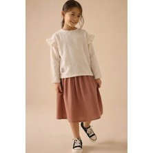Cigit Organik Müslin Oversize Bohem Bluz Uzun Etekli Takım 2-8 Yaş Naturel