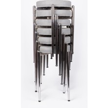 Ekip Metal Tabure Konikli 6 Adet Deri Gri