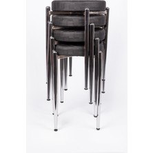 Ekip Metal Tabure Konikli 4 Adet Deri Siyah