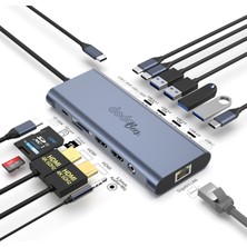 Dodobees 9211B 14 In-1 Alüminyum Type-C Hub Usb-C Şarj Girişi 2*hdmı 4K@60Hz Kart Okuyucu 3.5mm Audio&mic