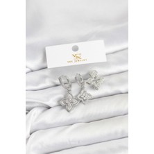 Maarketim Pirinç Gümüş Renk Yonca Model YSX Trio Küpe Seti