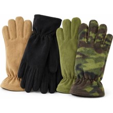 Single Sword Kamuflaj Siyah Bej Haki 4'lü Kadın & Erkek Polar Eldiven