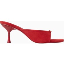 Simkhai Carey 65 Kırmızı Süet Açık Burun, Altın Tokalı El Yapımı Zarif Mule Topuklu Sandalet