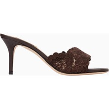 Como 75 Dantel ve Deri Mule Sandalet, Açık Kare Burun