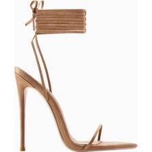 Soleil Vegan Süet, 120MM Bilekten Bağlı Ince Topuklu Sandalet