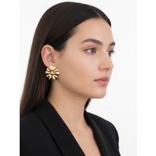 Gold Renkli Çiçek Çelik Küpe