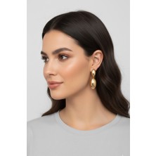 Gold Oval Sarkıt  Çelik Küpe