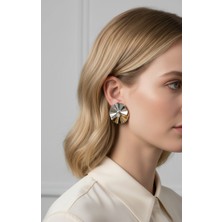 Rüzgar Gülü Çift Renkli Çelik Küpe