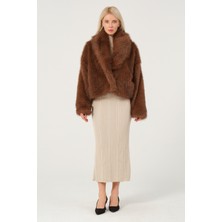 Eva Clothing Kadın Kahverengi Suni Kürk Ceket