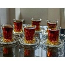 Zürih Collection 6 Parça Kristal Kulplu Çay Bardağı ve Kristal Çay Tabağı 6 Parça