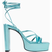 Nass Sasha 125 Mavi Metalik Deri, Platform Topuklu Şık Sandalet