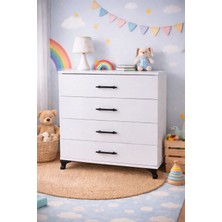 Ninna Mobilya 🌟 4 Çekmeceli Modern Şifonyer – 70X80X40 Cm, Geniş Depolama Alanı, Şık Tasarım Siyah Kulp Siyah Ayak