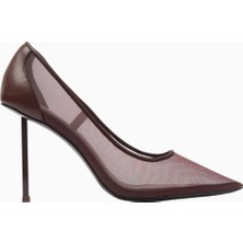 Colette 100 Burgundy Vegan Mesh Sivri Burunlu, Stiletto Topuklu Şık Kadın Ayakkabı