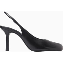 Schutz Brigitte 96 Siyah Nappa Deri Elastik Bantlı, Lüks Slingback Yüksek Topuklu Ayakkabı