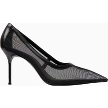 Schutz Sheer 100 Siyah File ve Deri, Sivri Burun Lüks Stiletto Topuklu Ayakkabı