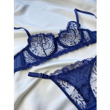 Evelina Lingerie Lacivert Balenli Brode Sütyen Takımı