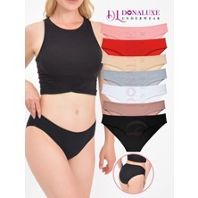 Donaluxe Kadın Slip Külot, Siyah Beyaz Ten Gri Vizon Kırmızı Somon Bikini Külot, Pamuklu Yumuşak Kumaş 7'li