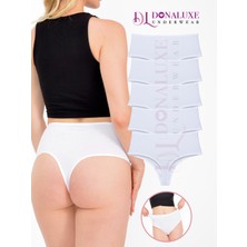 Donaluxe Kadın Yüksek Bel Tanga Beyaz Renk Pamuklu Yumuşak Kumaş 5'li Paket Külot