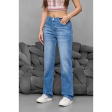 Bikelife Kadın Yüksek Bel Boru Paça Straight Fit Jean