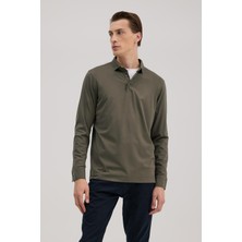 Jakamen Haki Slim Fit Polo Yaka Sweatshirt