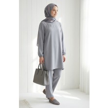 Taş Işlemeli Tunik Pantolon Ikili Takım 0230-04 Gri