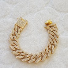 Canka 2 cm Taşlı Cuban Bileklik Unisex