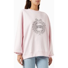 Rotate Birger Christensen Heavy Organik Kot Pembe, Oversize Baskılı Kadın Sweatshirt