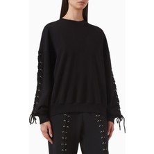 Rotate Birger Christensen Lacing Organik Kot Siyah, Oversize Kadın Sweatshirt